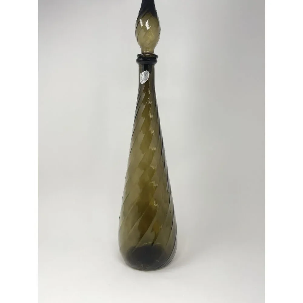 Vintage Guildcraft Empoli Smoke Gray Glass Genie Bottle Decanter 21” W/ Stopper